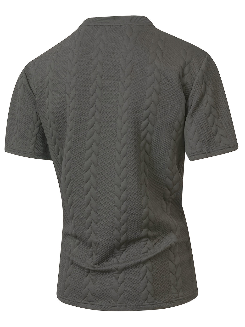 Summer Men'S Jacquard Brocade Short Sleeve T-Shirt, Solid Color Round Neck with Pocket, Loose Fit Casual Versatile Plain T-Shirt - Grey