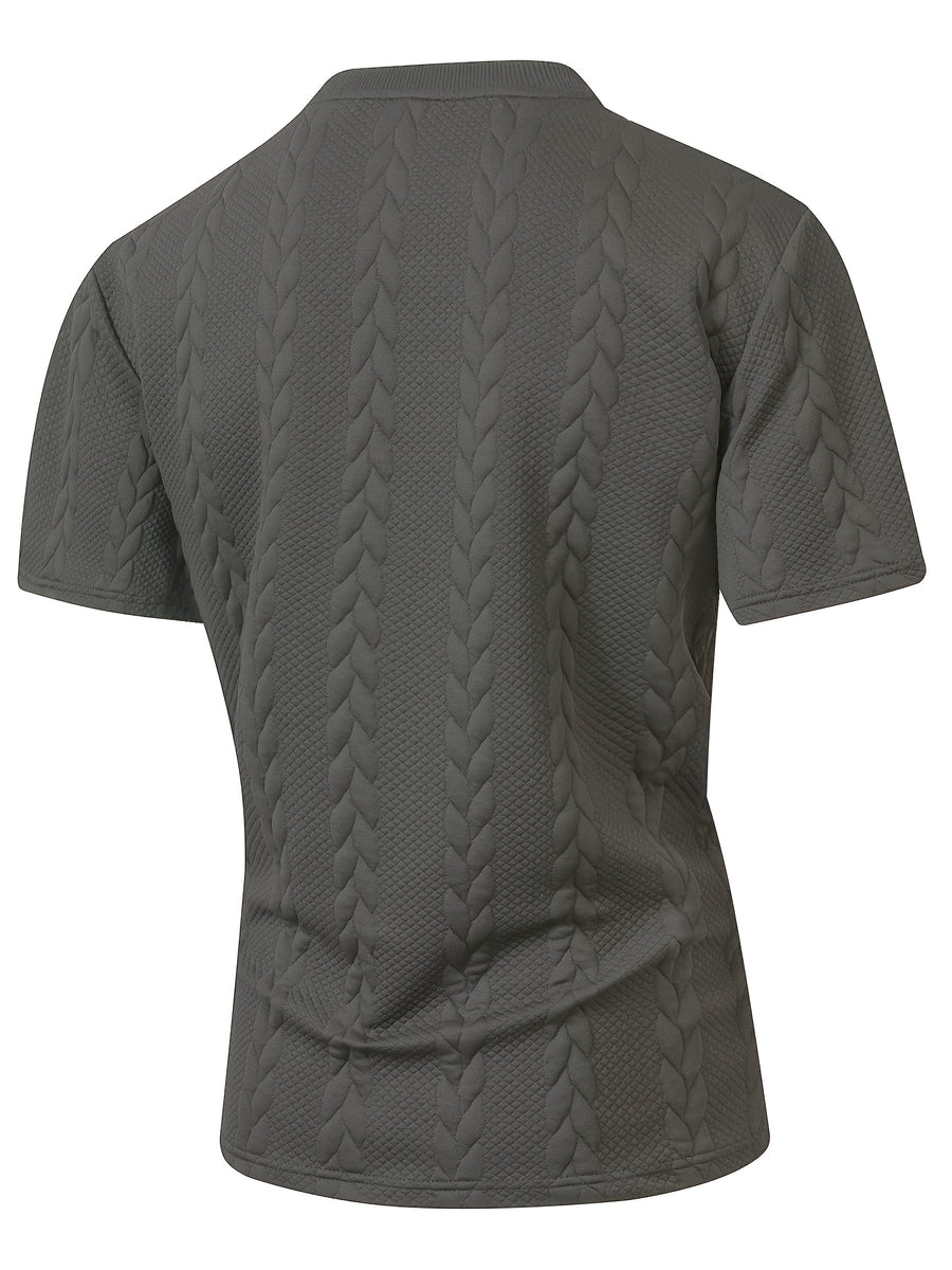 Summer Men'S Jacquard Brocade Short Sleeve T-Shirt, Solid Color Round Neck with Pocket, Loose Fit Casual Versatile Plain T-Shirt - Grey