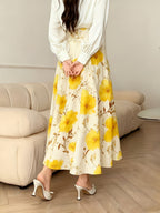 Women's A-Line Skirt with Fashionable Print LL256 - Yellow