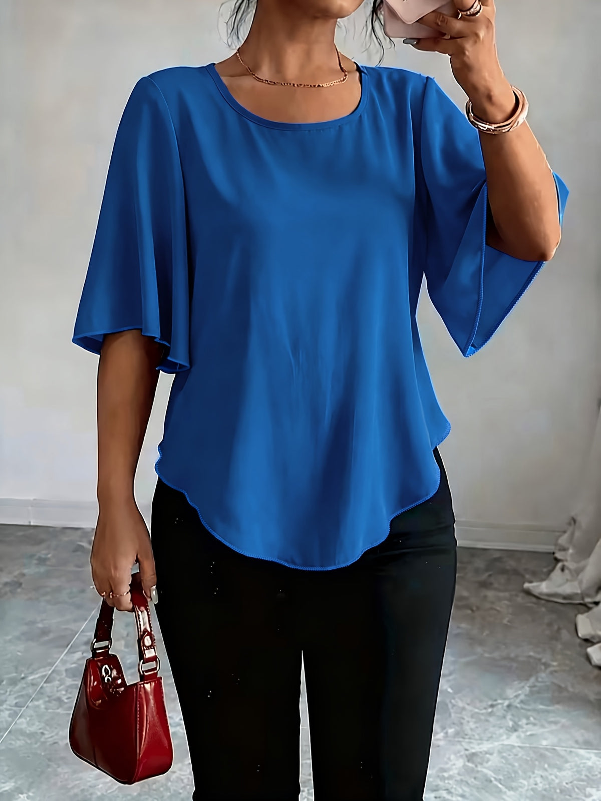 Women's Versatile Solid Color Shirt for Daily Commuting - Blue