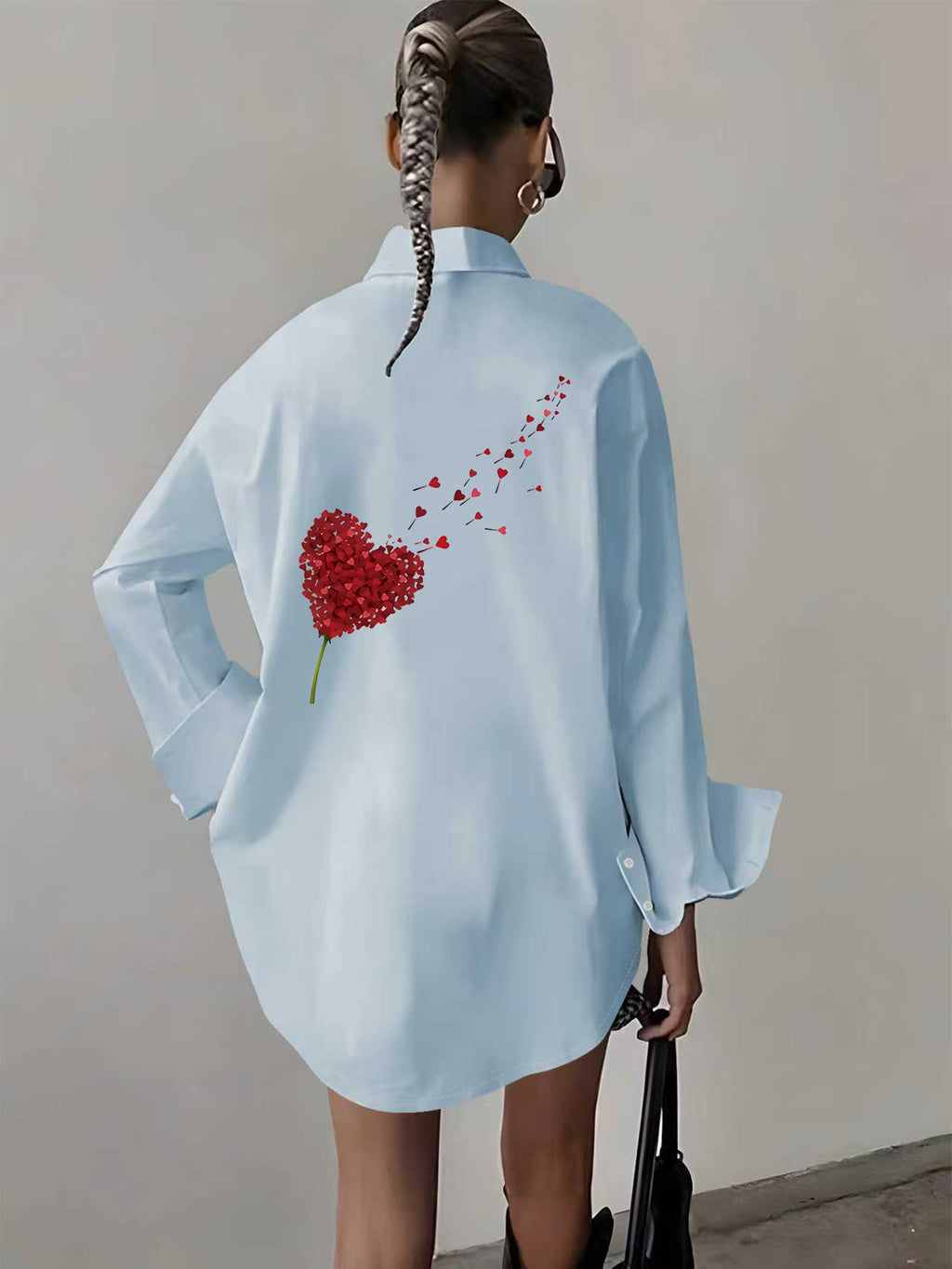 Top, Shirt, Fashion Women's Wear, Casual Loose Fit, Long Sleeve Long Top, One-Piece, Elegant Women's Shirt, European and American Hot Selling Fashion Women's Printed Casual Loose Fit Long Sleeve Button-Up Shirt - Blue