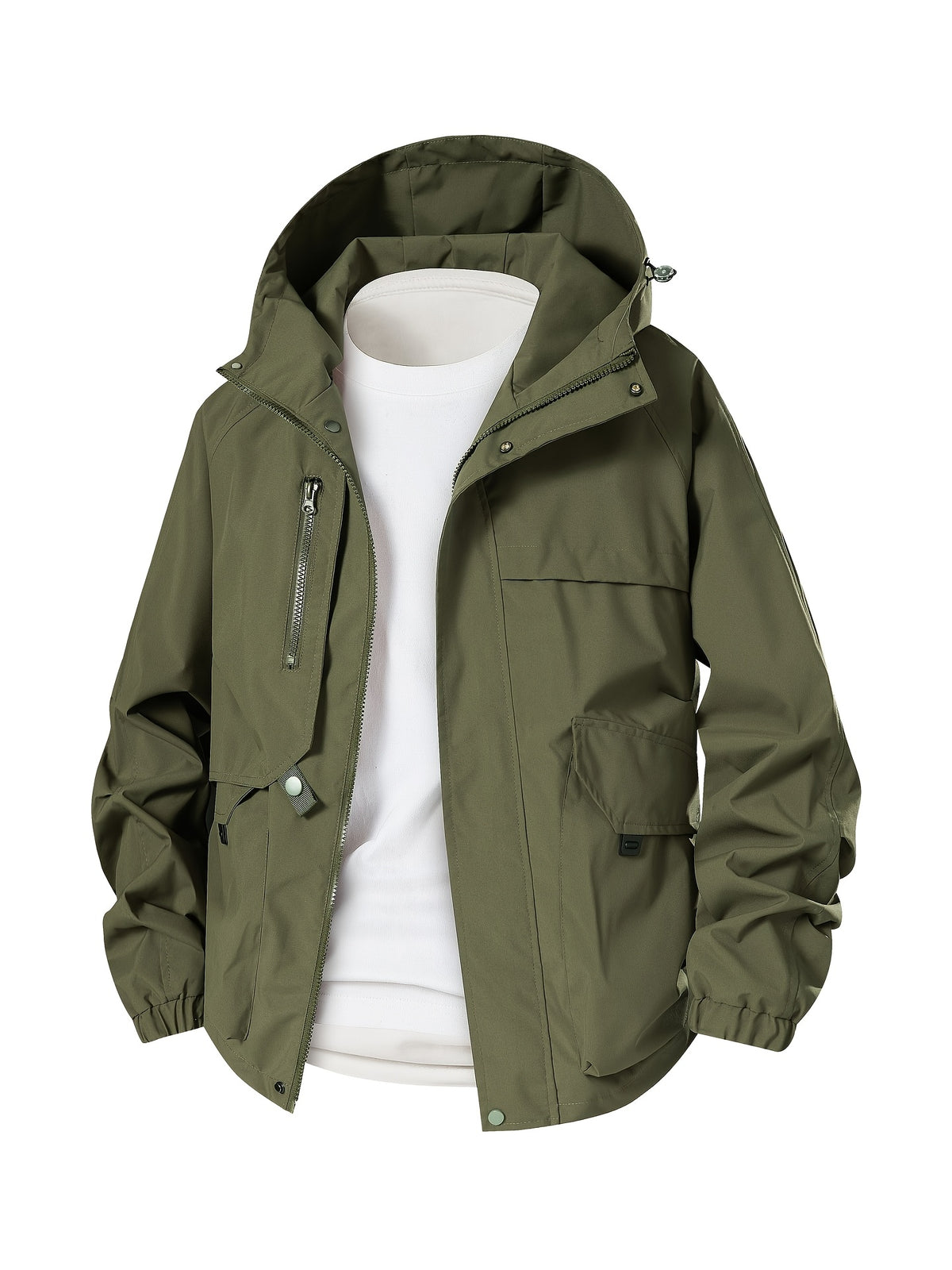 Men'S Lightweight Hooded Softshell Jacket - a Classic, Rugged, And Casual Full-Zip Coat with Multiple Pockets. Suitable for Hiking, Camping, Travel, And Daily Commuting; Ideal for Spring, Summer, And Autumn Wear. A Great Gift Choice for Men - Green