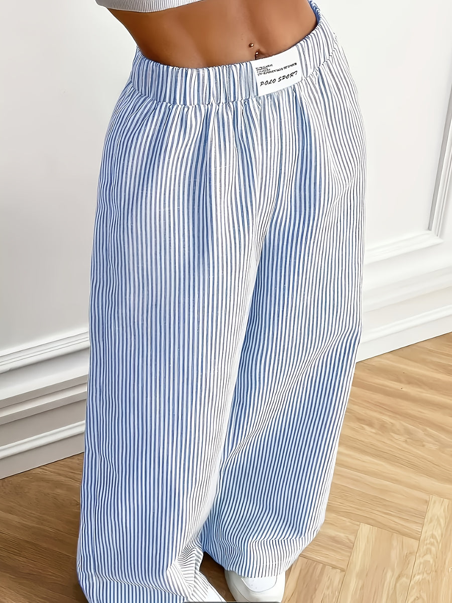 Fashionable Wide-Leg Women'S Pants - Blue Stripes