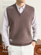Men'S Knit Vest Sweater for Autumn And Winter, Classic V-Neck Striped Design, Easy Elegant Old Money Style Warm And Cold-Resistant, Suitable for Daily Commute, Office, Outdoor Leisure, Sports, Hiking, Camping, Holiday Gift for Father Or Husband - Camel