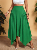 2026 Summer New French Elegant Solid Color Pleated Half Skirt, High-Waist Irregular Flared Long Dress, Vacation Travel Photography Essential Item - Green