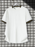 Summer Men'S Athletic Fitness Color-Block Round Neck Short Sleeve Top - White