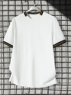 Summer Men'S Athletic Fitness Color-Block Round Neck Short Sleeve Top - White