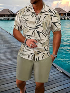 Men's Hawaiian Short Sleeve Floral Shirt with Tropical Plant Banana Leaf Print, Loose Fit Casual Summer Beach Vacation Top, Vintage Tropical Leaf Print Relaxed Hawaiian Style Beach Resort Shirt - Mixed colors