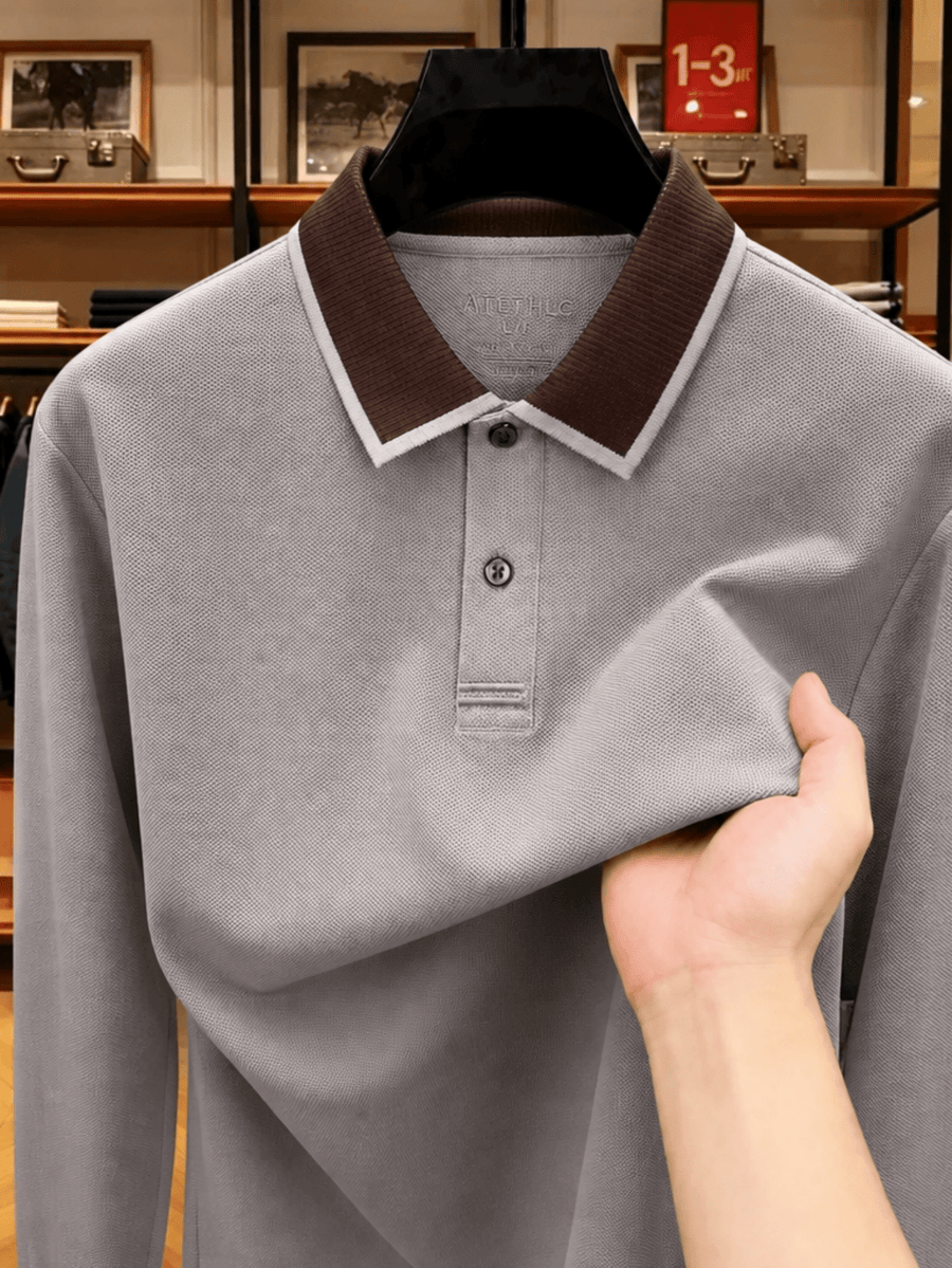 Men's Clothing Christmas Gift Father's Day Golf Fishing Tennis Casual Long Sleeve Polo Shirt Long Sleeve T Shirt New Spring Autumn Middle Aged Men Cotton Lapel Polo Shirt Pique Plain Weave Business Casual Top for Men - M Beige