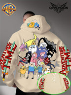 Warner Official Men's Hoodie, Adventure Treasure Full Character Gathering Adventure Print Design, Machine Washable, Warm and Casual for Autumn and Winter, Daily Drawstring Hoodie, Multifunctional Sports and Casual Loose Fit - Apricot