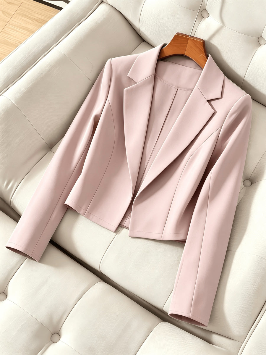 Elegant Women'S Short Fitted Blazer, Commute, Versatile (Unlined) - Pink Color