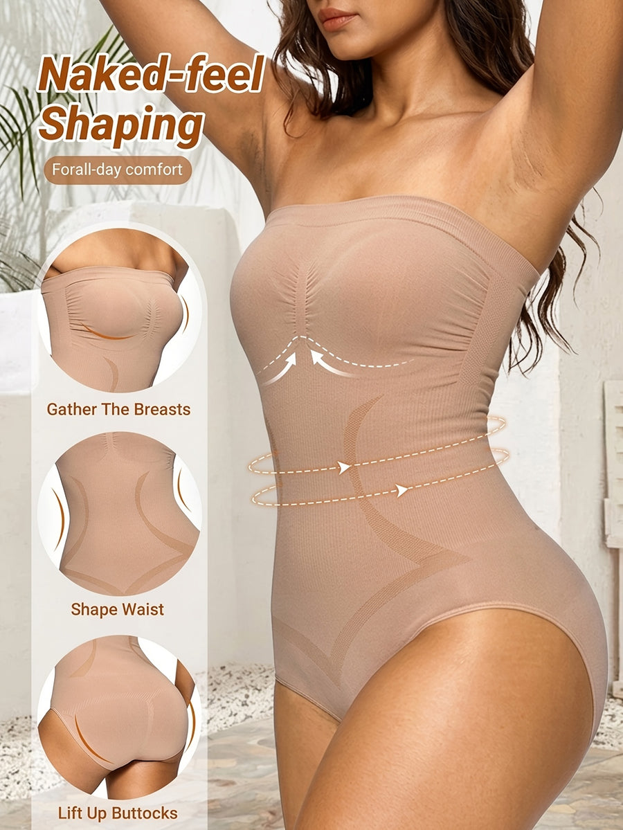 Women'S Seamless Strapless One-Piece Shaping Bodysuit Tummy Control Lifter Slim Shapewear, Adjustable 3-Row Buckle Design to Enhance Hip Curves, High Stretch, Soft & Breathable for All-Day Comfort, Suitable for Daily Wear & Parties - Apricot