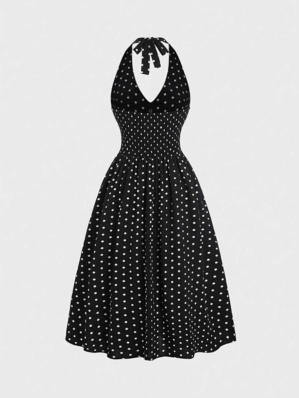 New Stylish Elegant Women'S Polka Dot Print Halter Neck Temperament Slim Dress - Black