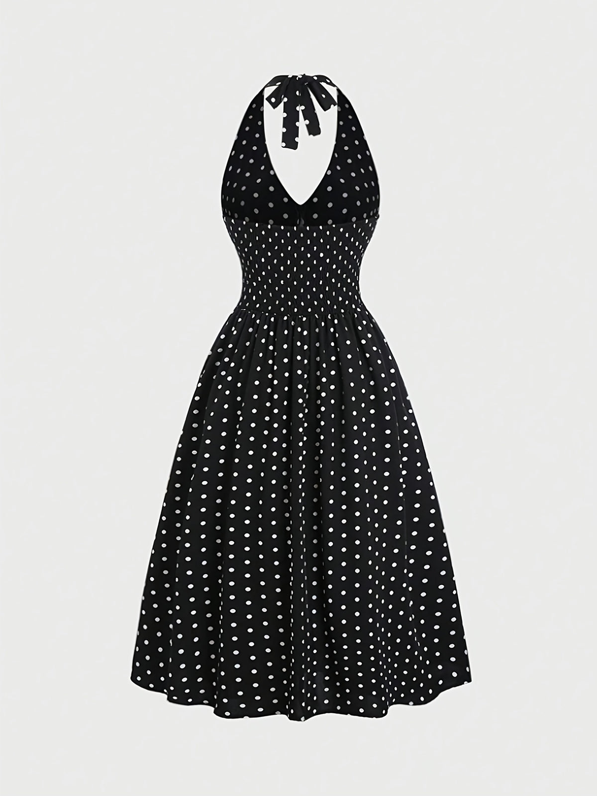New Stylish Elegant Women'S Polka Dot Print Halter Neck Temperament Slim Dress - Black