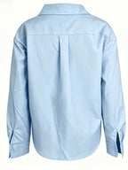 2026 Spring New Arrival Women's Large Button Shirt, Loose Fit Silhouette, Conceals Figure and, French-Style Commuter Elegance Long Sleeve Blouse, Versatile Designer Top - Light Blue