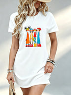 Printed Design - Not Textured, Casual Style, Women's Dress, Colorful Graphic Print, Summer Beach Outing, Gift for Friend Or Sister, 100% Polyester - White