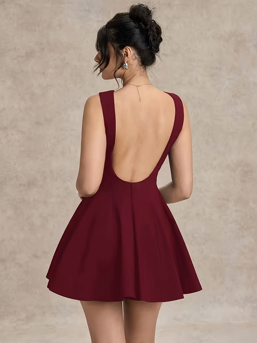 Slim-fit A-line Burgundy Dress, Women's Date Night Evening Gown, Bridesmaid Mini Dress, Elegant Little Dress, Spring/summer, Business Casual Women's, Carnival Party Dress - Burgundy