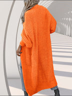High-quality Fashionable and Simple Women's Cardigan, Pocket Sweater, Autumn/winter Casual Long-length Sweater, Winter Top Coat - Orange-Red