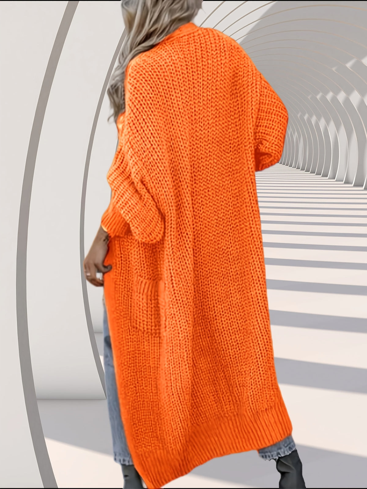 High-quality Fashionable and Simple Women's Cardigan, Pocket Sweater, Autumn/winter Casual Long-length Sweater, Winter Top Coat - Orange-Red