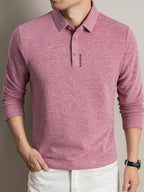 Men's Lapel Casual Knit Long-Sleeve Top, Slightly Relaxed Fit, Suitable for Both Business and Casual Wear, Ideal for Men's Commuting and Daily Use - SINBOS - pink