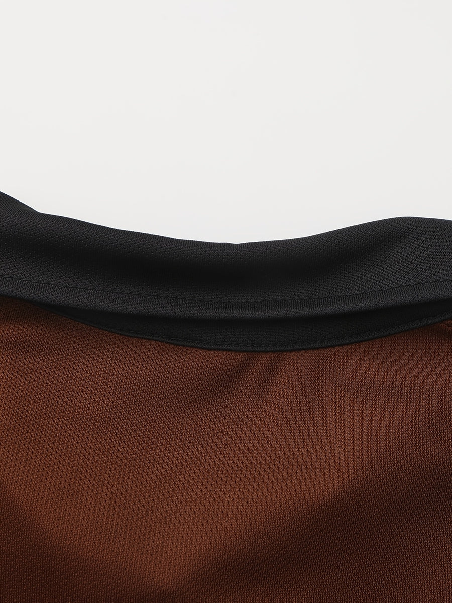 Men'S Casual Sports Solid Polo Shirt with Short Sleeves - Coffee Color