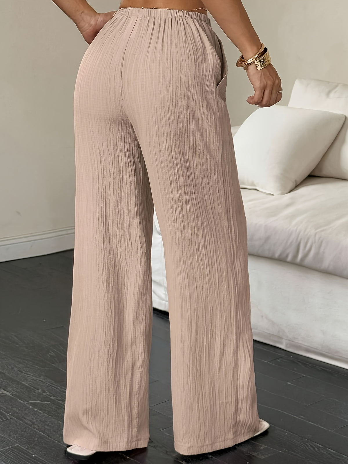 Women's Plus Size Elegant Loose-Fit Wide- Sleep-Pants - Soft Stretch Lazy-Wake Bed Pants Suitable for Home, Travel & Pajamas - Machine Washable Year-Round Comfortable Nightwear (Non-) - Pale Pinkish Gray