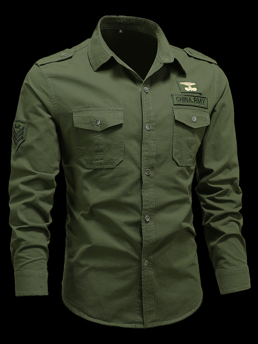 Men'S Long-Sleeved Shirt, Long-Sleeved Workwear, Casual Workwear, Twill Shirt, Top, Men'S Outdoor Plus Size Men'S Clothing, High-Density Twill Outdoor Shirt, Casual Workwear Top, Thin - Olive Green