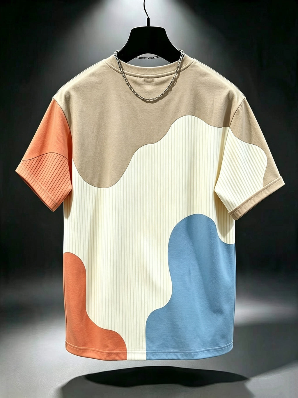 Men's Chicago-Themed Crew Neck T-Shirt with Chicago Word Print & Chicago Patchwork Stripe Design - Breathable Regular Fit Suitable for Daily Wear, Formal Outfits, Outdoor Activities, Gift for Teens and Adults, Durable Machine Washable Top - Refreshing Vacation Style