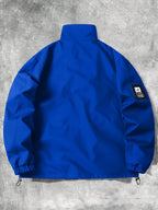 Men's Stand Collar Jacket with Letter Print, Fashionable and Versatile, Large Pocket Design, Suitable for Outdoor Activities, School, Daily Commute, All-Season Wear. XMJK093 - Royal Blue