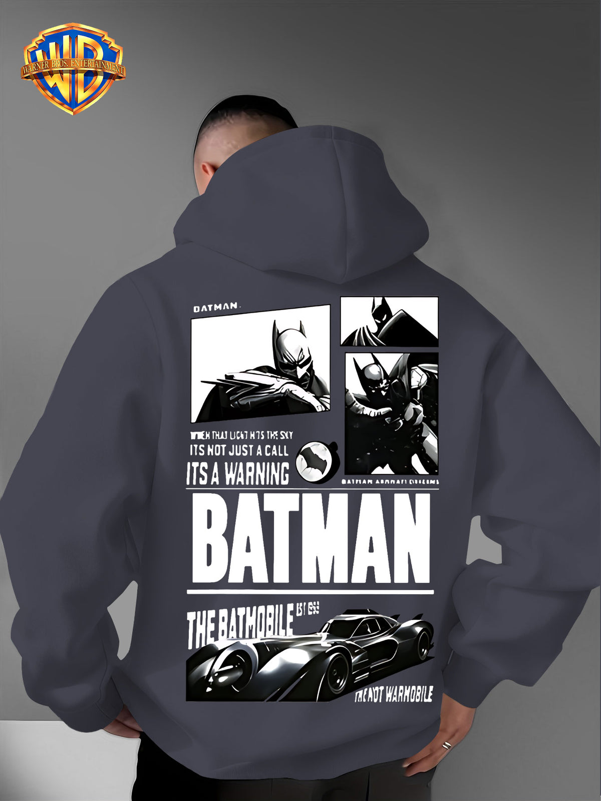 Warner Bros. Authorized American Dark Superhero Retro Batman Comic Poster Print Hooded Sweatshirt, with Adjustable Drawstring, Comfortable And Warm, Fashionable And Versatile Men'S Casual Sweatshirt, Suitable for Autumn And Winter Wear - Dark Gray