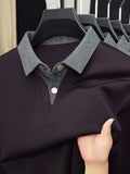 Men's Autumn/Winter 2-in-1 Look Polo Sweatshirt, Pullover Top, Business Casual, Daily Outings, Versatile and Durable, Warm and Comfortable, Ideal Gift Choice - Dark Purple