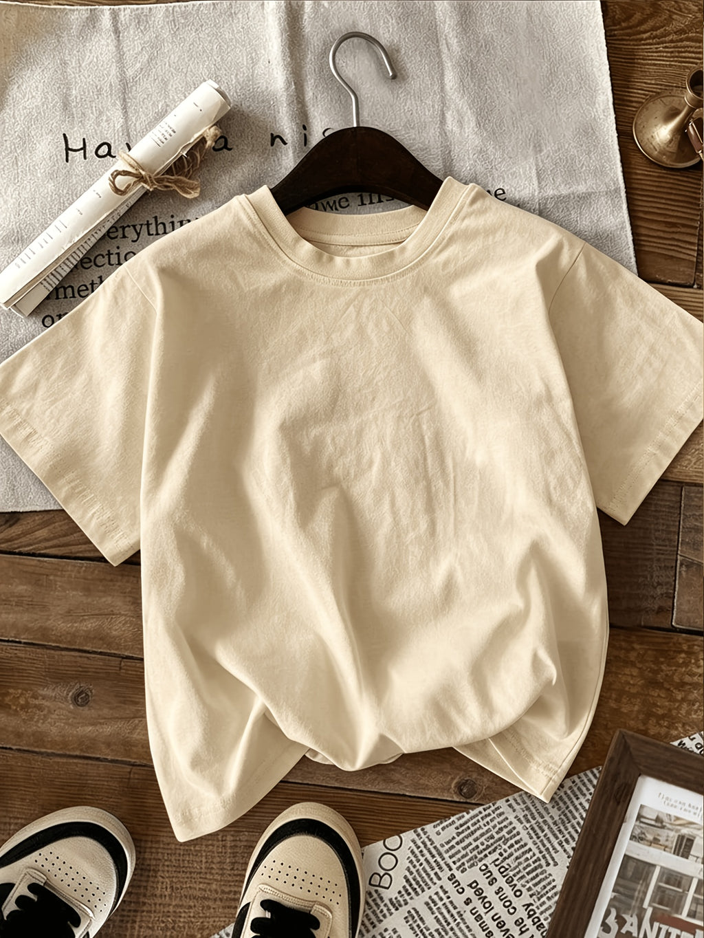 Graphic Print T-shirt, Short Sleeve Crew Neck Casual Top for Summer & Spring, Women's Clothing - Apricot