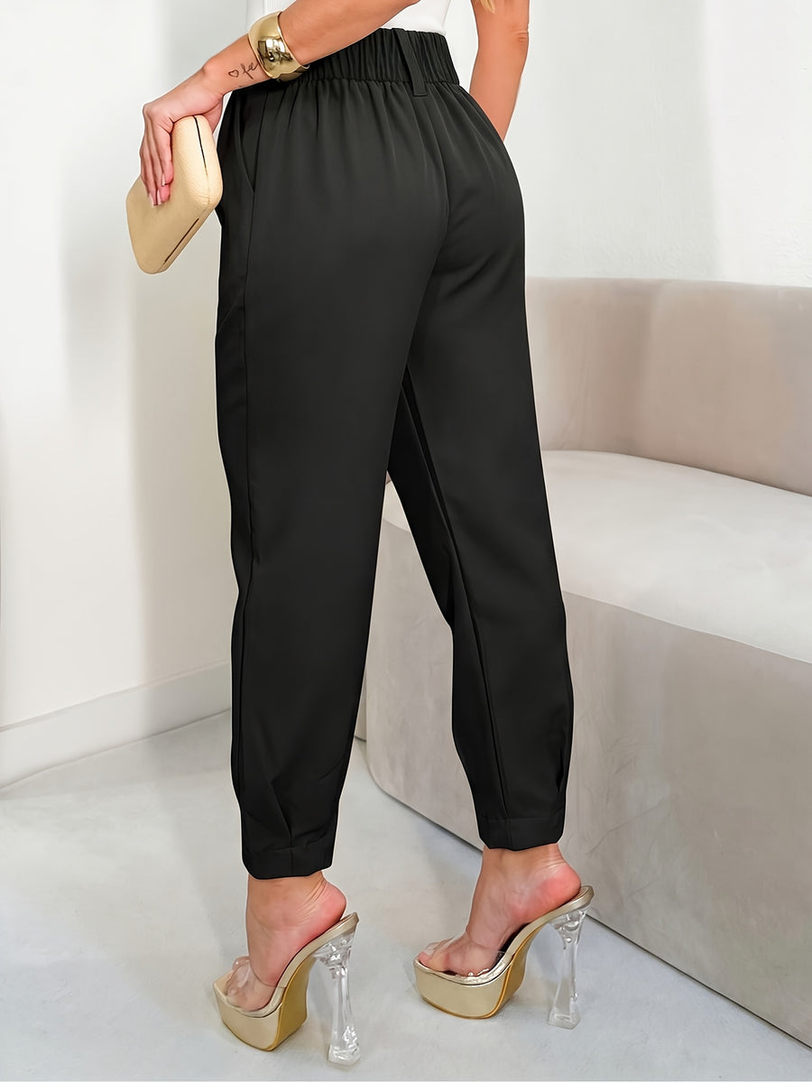 Women'S Slim-Fit Pants, Solid-Color Drawstring Trousers with Pleated Design at Hem, Suitable for Work, Going Out, Business, And Vacation, New Styles for Spring And Autumn - Black