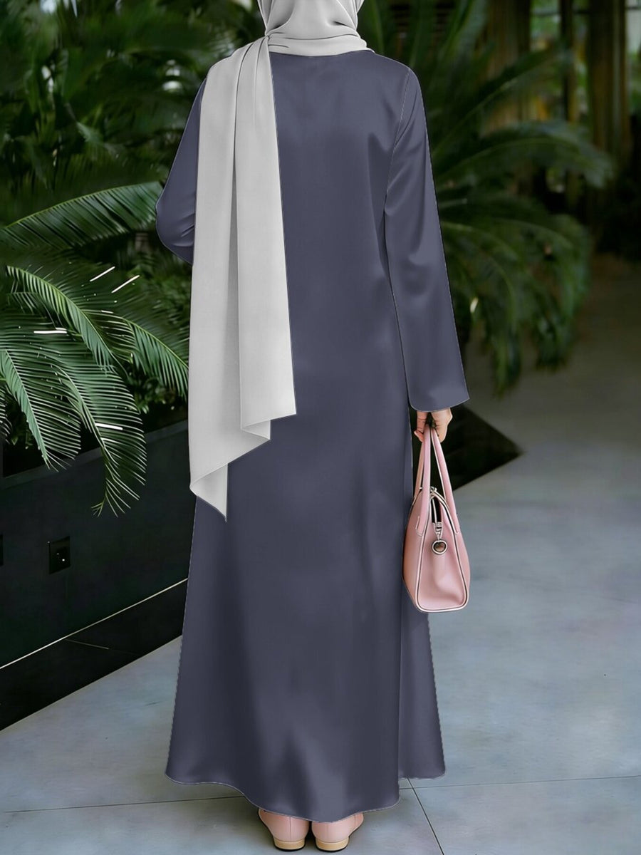 New Middle Eastern Style Muslim Elegant Robe, Easy Solid Color Base with Ethnic Totem Print Women'S Robe, Chest Feature Pattern Decoration, Loose Flowing Flared Cut, Minimalist Premium Feel, Suitable for Prayer, Banquet, And Daily Outings - Mixed colors