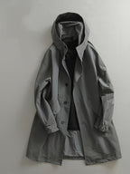 Men's Mid-Length Trench Coat for Spring/Autumn, Japanese-Style Minimalist Light Luxury Fashion, High-End Gray Long Hooded Trench Coat - Dark Gray