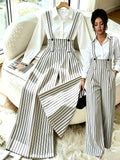 [Nian Nian] Western Style Vertical Stripe High-Waist Overalls, Waist-Cinching Loose Drapey Wide-Leg Floor-Length Casual Trousers - Mixed colors