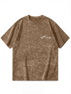 Minimalist Letter Pattern Short Sleeve, Outdoor Street Style Men'S Distressed T-Shirt - Coffee Color