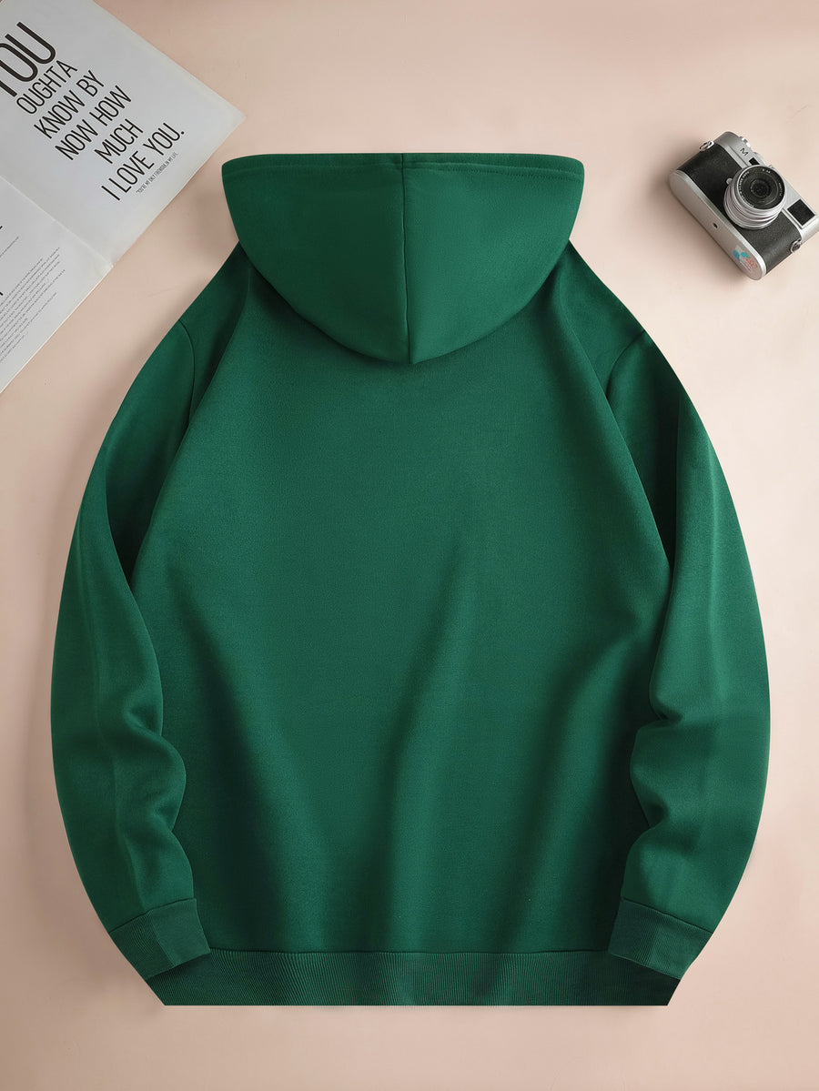 Men's Fashionable Hoodie, Loose-fit Casual Top with "X" Letter Print, Long-sleeve Sweatshirt Featuring a Kangaroo Pocket, Made of Casual Polyester Knit Fabric, Machine Washable, Suitable for Outdoor Casual Wear - Dark Green