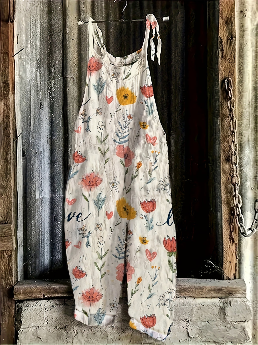 Women's 1pc Suspender Print Casual Loose-Fit Dress with Slant Pockets and Drawstring Suspenders, Suitable for Commuting, Home, Vacation, and Outdoor Wear - Multicolor