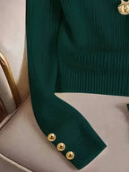 Women's Solid Color Elegant Round Neck Metal Button Decor Long Sleeve T-Shirt, Simple Fashion Top, Dignified and Delicate, Suitable for Spring and Autumn, Vintage Fashion, Elegant Commute, for Daily Wear, Office Wear, Party, Wedding, Holiday Wear - Green