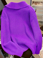 Solid Color Button-Front Cardigan, Korean Style Short Outerwear, Elegant for Vacation, Daily Commute - Purple