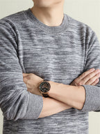 Autumn Winter Knit 3D Solid Round Neck Sweater, Basic Knit Pullover Top for Men, Fashionable Long Sleeve Sweater, Size Y - Medium Gray