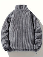 Men's Winter Corduroy Padded Coat with Thickened Lining, Faux, and Striped Design - Dark Gray