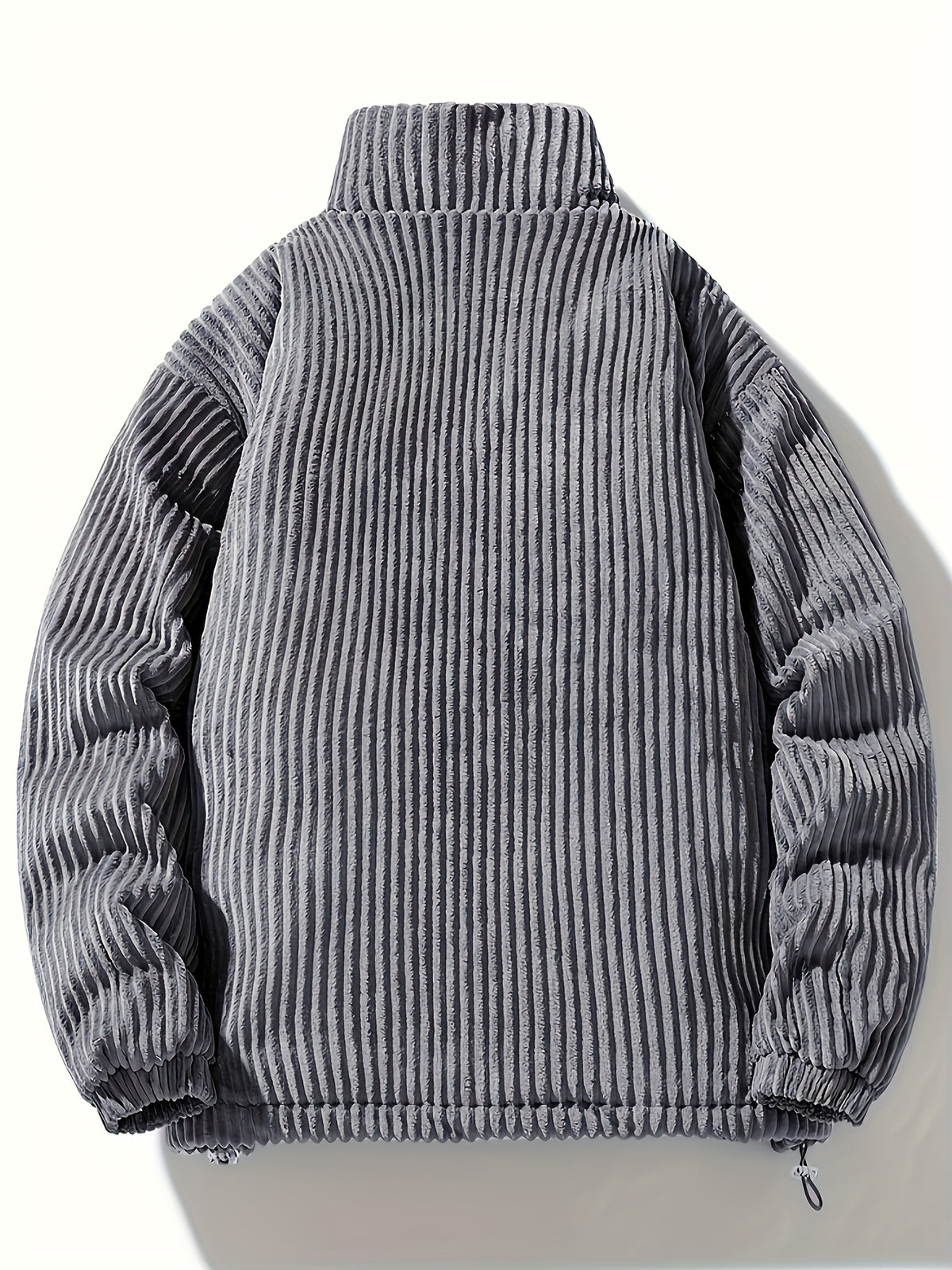 Men's Winter Corduroy Padded Coat with Thickened Lining, Faux, and Striped Design - Dark Gray