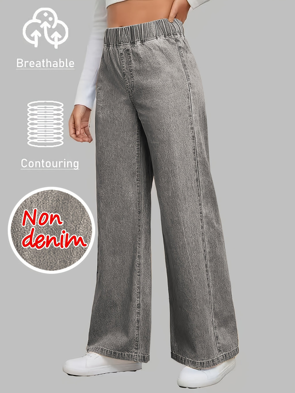 [Printed Pants - Not Denim Fabric]Printed Leggings - Non-Denim Fabric Printed Elastic Waist Wide-Leg Pants Women'S Loose Drapey Lightweight Breathable Casual Straight Long Trousers - Grey