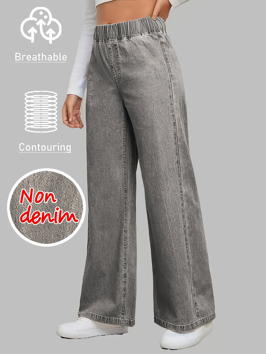 [Printed Pants - Not Denim Fabric]Printed Leggings - Non-Denim Fabric Printed Elastic Waist Wide-Leg Pants Women'S Loose Drapey Lightweight Breathable Casual Straight Long Trousers - Grey