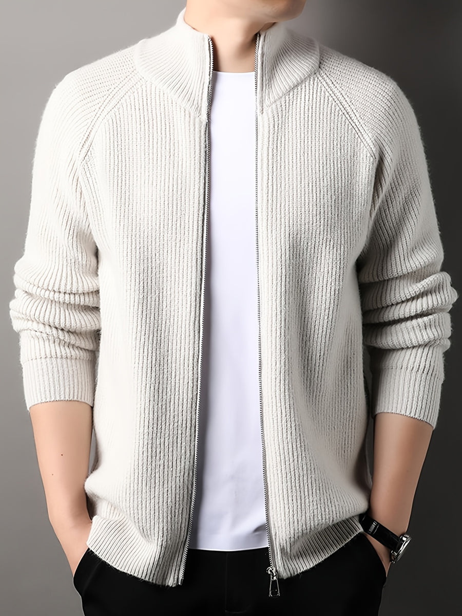 Autumn New Men'S, Solid Color Knit Cardigan, Zipper Style Trendy Comfortable, Outdoor Leisure All-Match - Off White