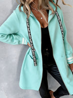 Autumn and Winter Women's Casual Fashion "It's Okay Not to Be Perfect" English Print Long Sleeve Hooded Sweatshirt Jacket, Mid-Length Zip-Up Loose Casual Coat with Pockets, -Lined Warm Comfortable ILOVE English Print Drawstring Fashion Versatile I - Mineral Green