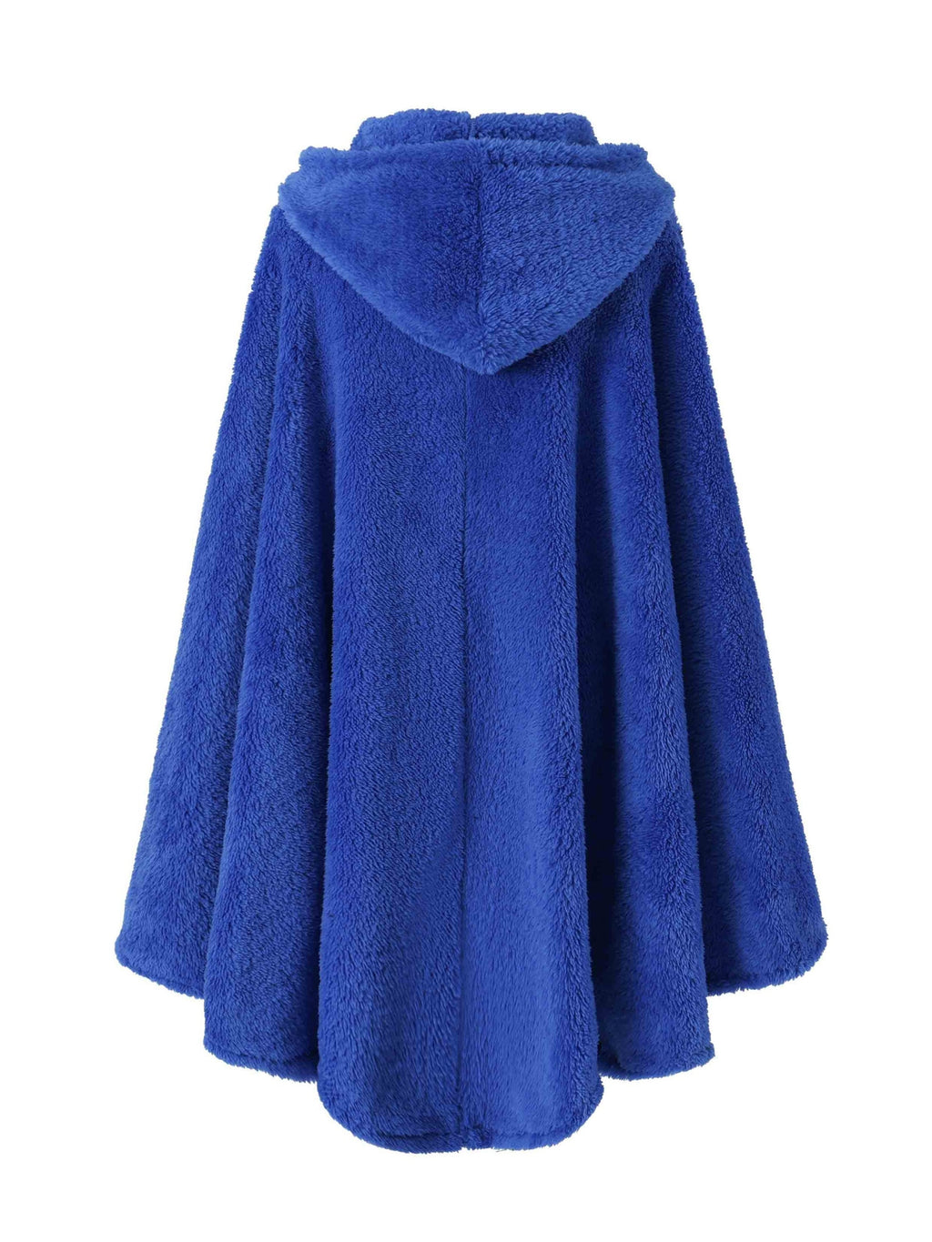 Plus Size - 1pc Faux Horn Button Size Free Solid Color Fashion Hooded Cape - Multicolor-Blue