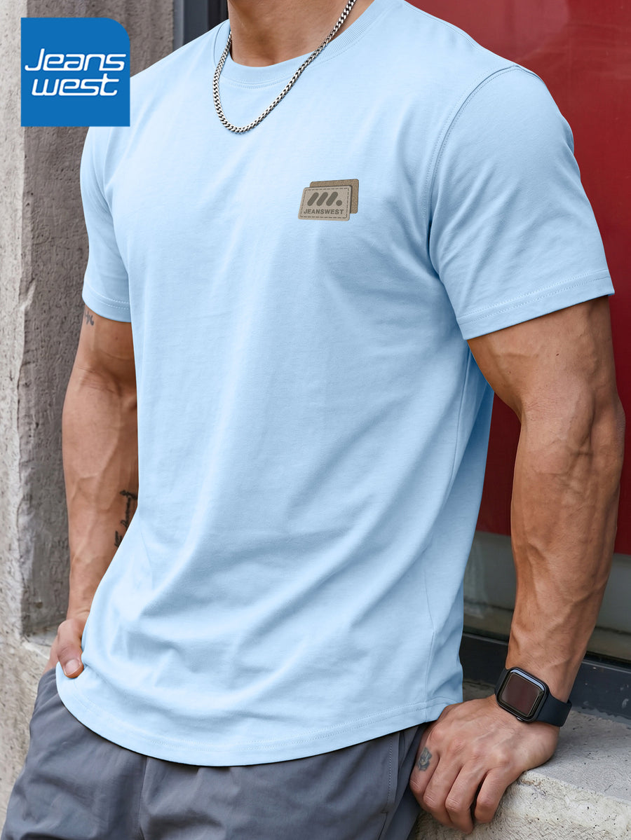 JEANSWEST Men'S Summer 100% Athletic Casual Short Sleeve T-Shirt, Loose Fit - Glacier Blue